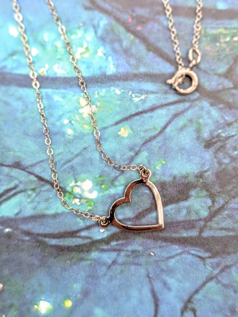 Vintage stamped Sterling Silver delicate Heart Chain Necklace